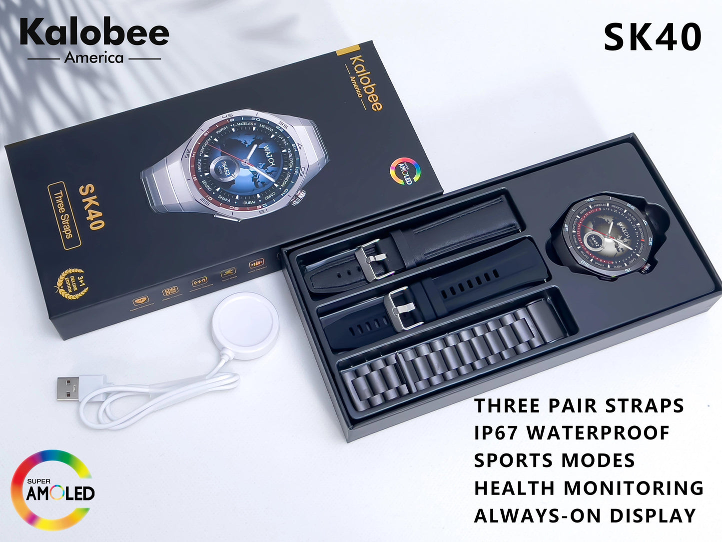 Kalobee America SK40 Smart Watch + 3 Straps