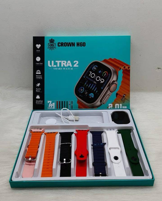 Crown H60 Ultra 2 Smart Watch + 7 Straps